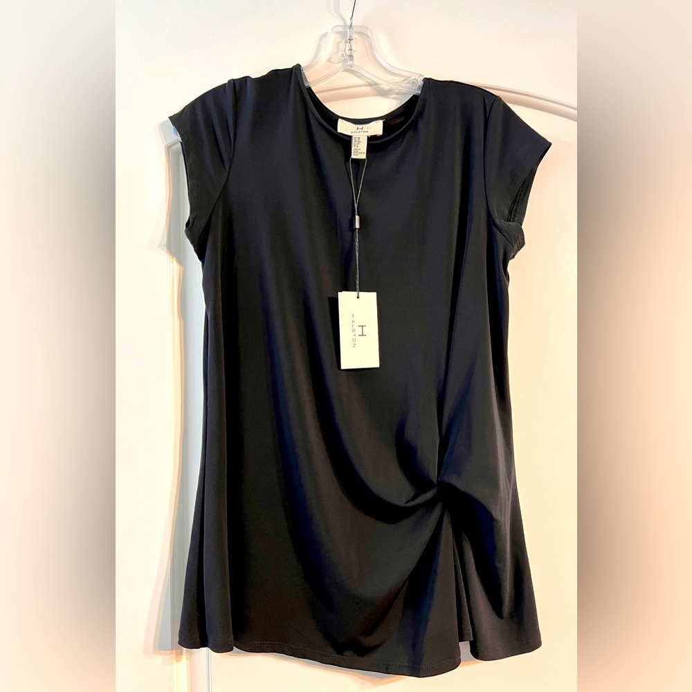 Halston Twist Front Top Medium Black NEW Cap Sleeve Jersey Chic Designer